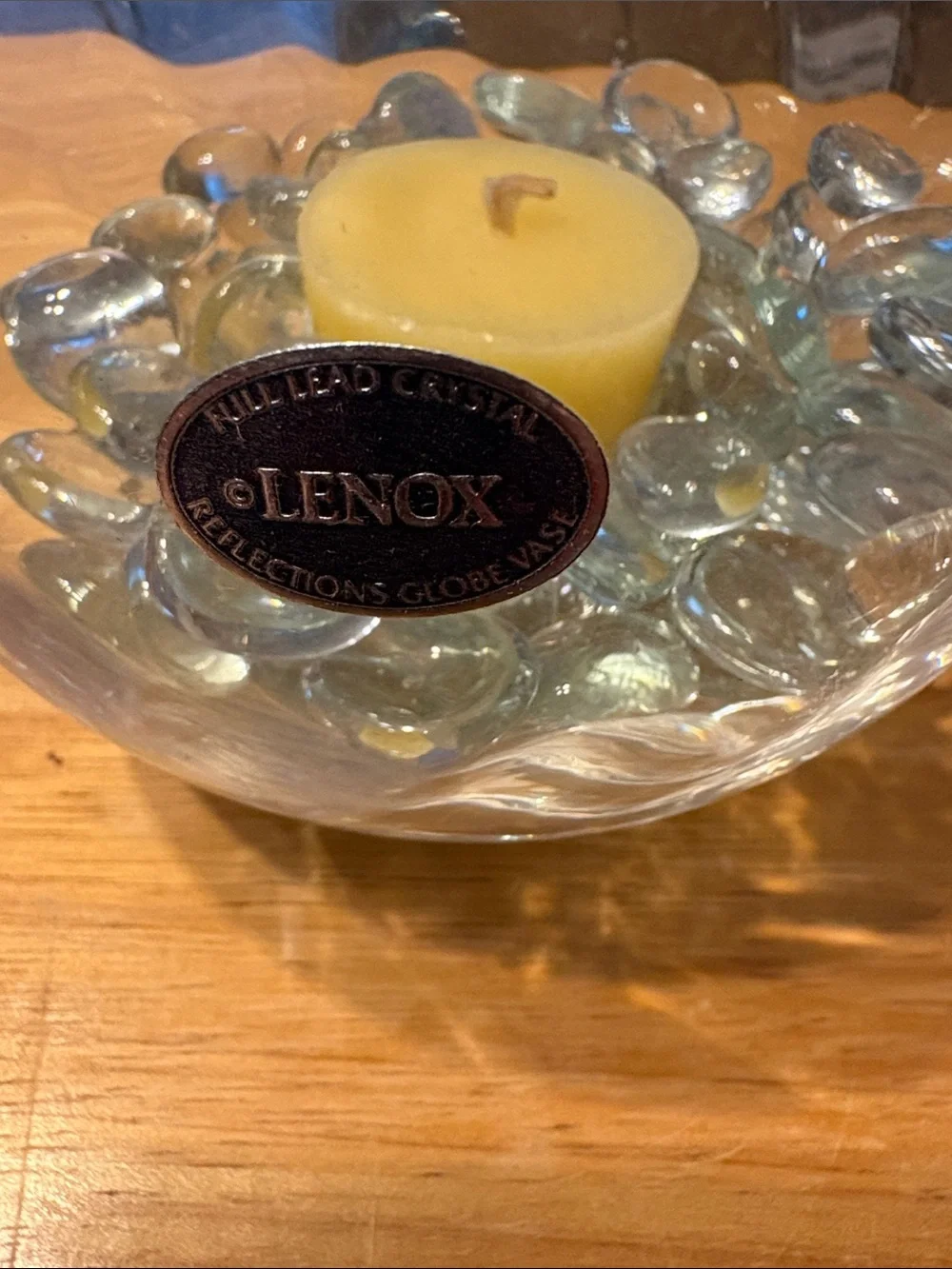 Lenox Glass Bowl with Yellow Votive and Clear Accent Stones